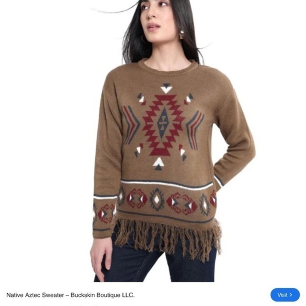 New ▶️ Myra Bag ◀️ Tan Aztec Western Fringe Pattern Sweater